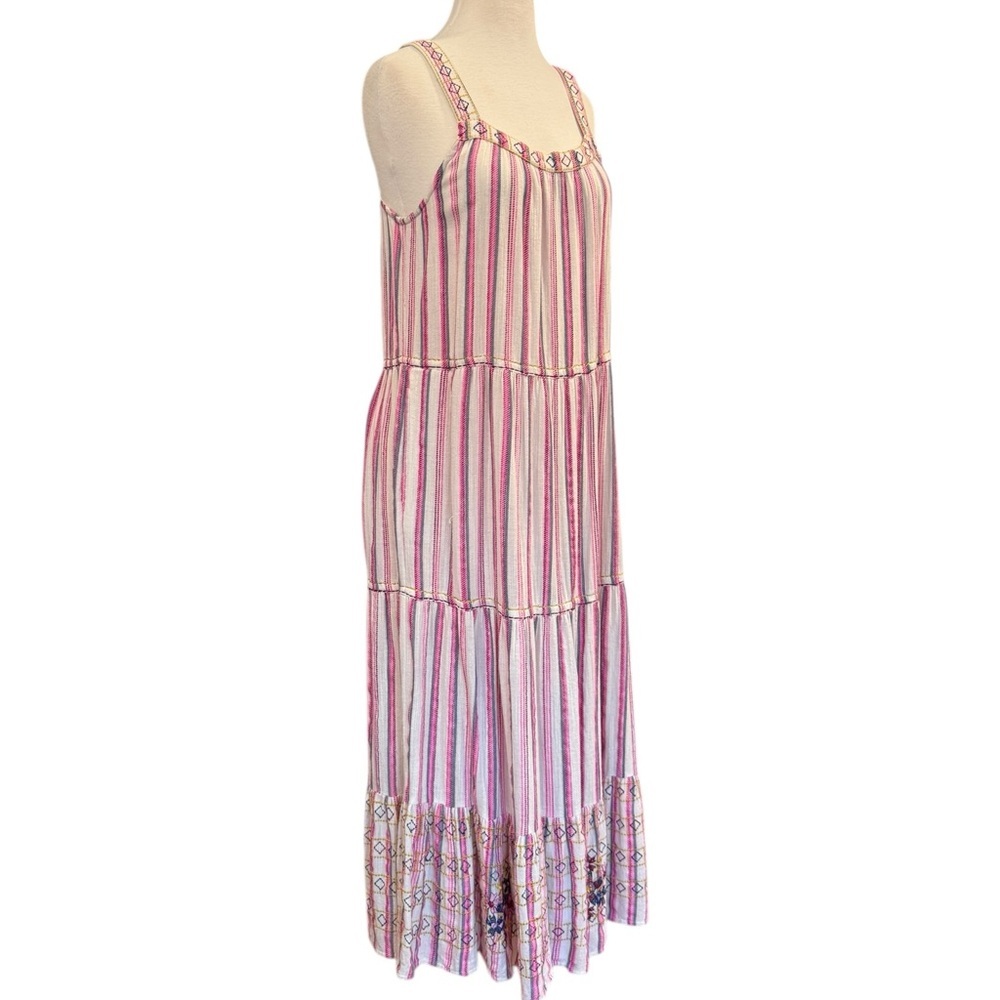 Sundance Veria Midi Tiered Pockets Striped Embroidered Sleeveless Boho Medium - Picture 3 of 9
